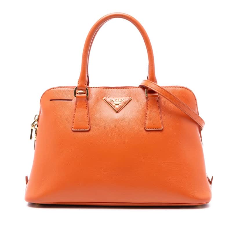 Prada Medium Saffiano Lux Promenade Satchel Orange Leather Very good condition - Front View