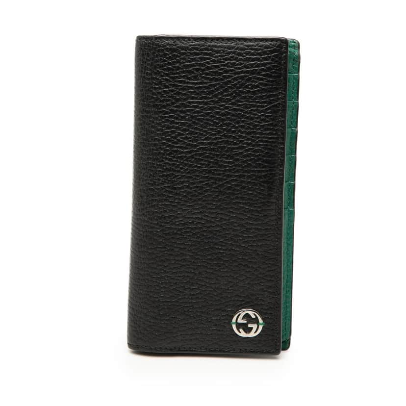 Gucci Calfskin Interlocking G Bifold Long Wallet Black Leather Very good condition - Front View