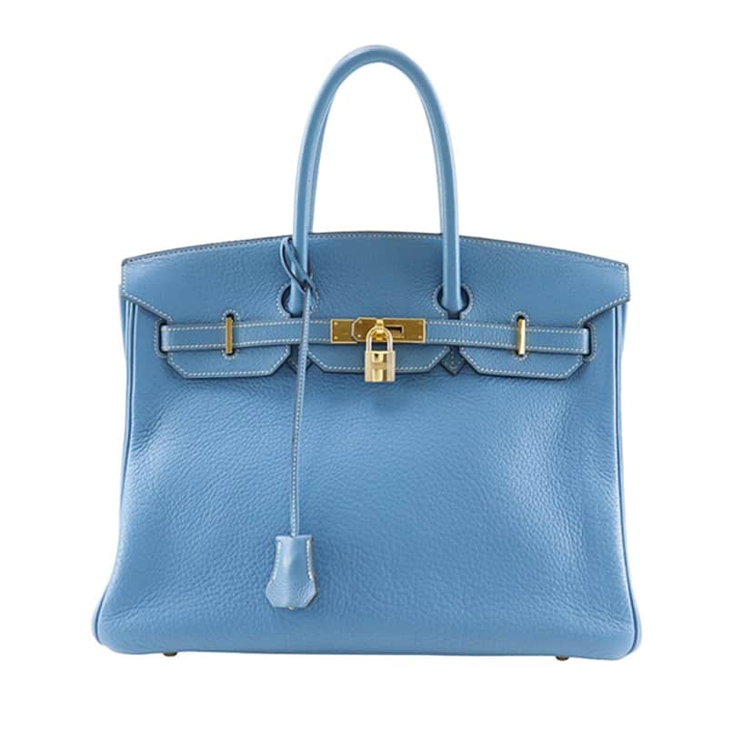 Hermès Clemence Birkin Retourne 35 Blue Leather Very good condition - Front View