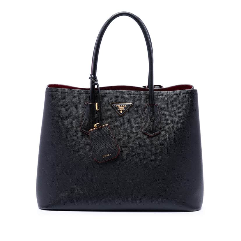 Prada Medium Saffiano Cuir Double Satchel Black Leather Very good condition - Front View