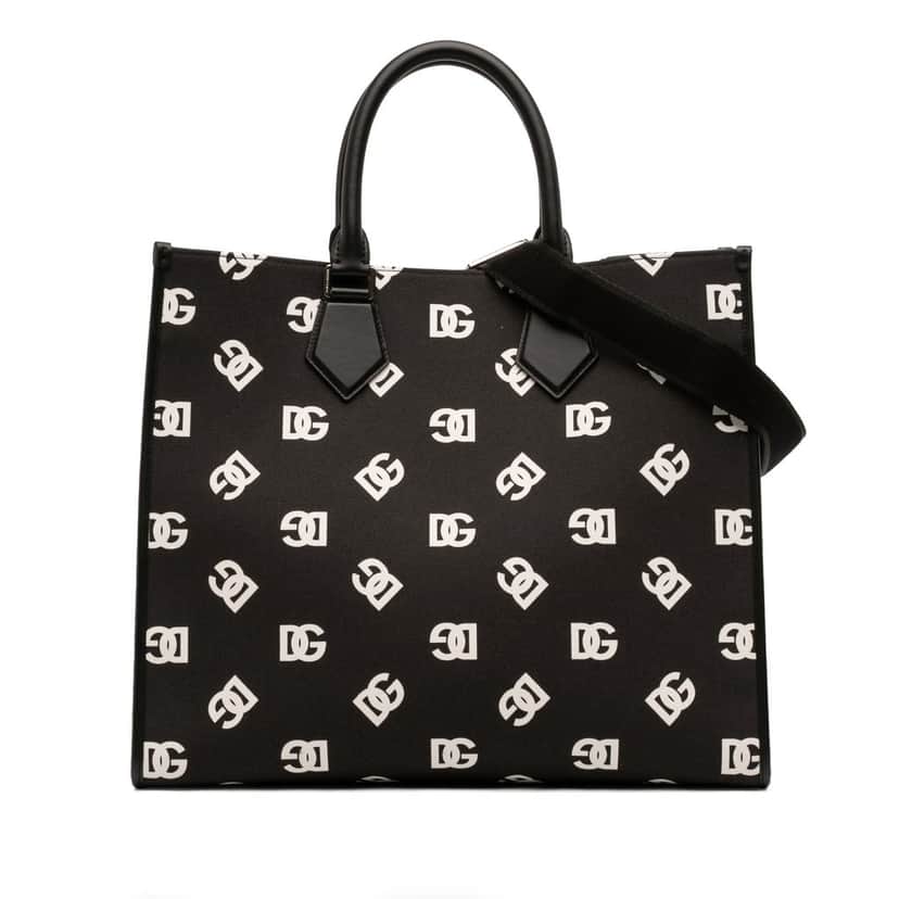 Dolce & Gabbana Large Logo Canvas Shopping Tote Black Very good condition - Front View
