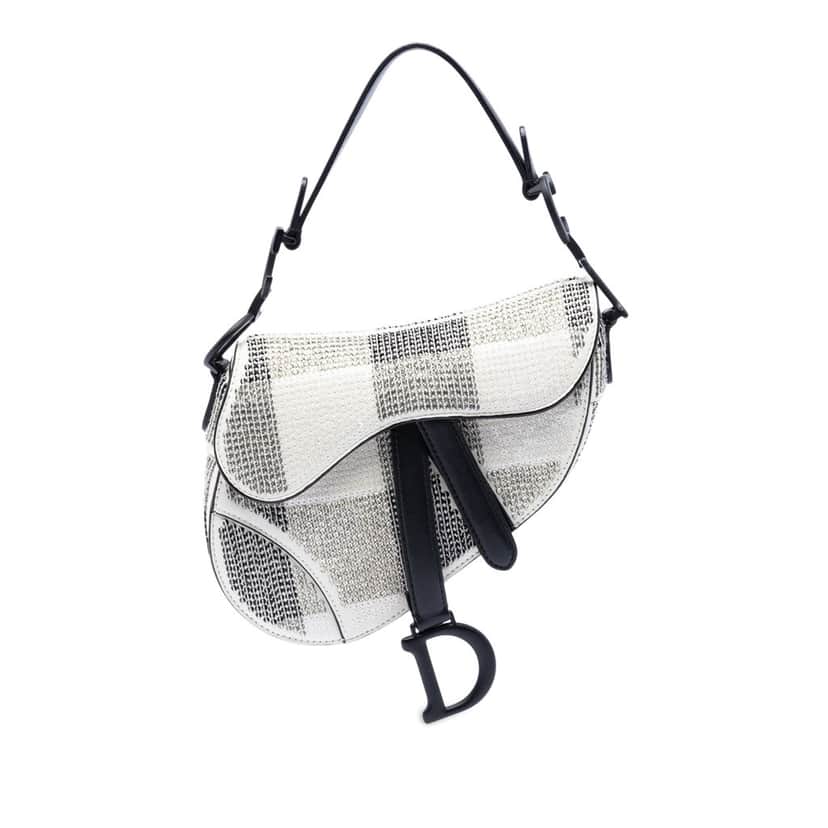 Dior Mini Sequin and Beads Embellished Calfskin Saddle Bag White Leather Very good condition - Front View