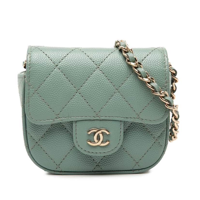 Chanel Micro Mini Classic Caviar Single Flap Green Leather Never worn, with tag - Front View