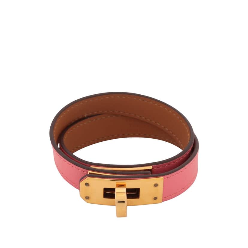 Hermès Swift Kelly Double Tour Bracelet Pink Leather Very good condition - Front View
