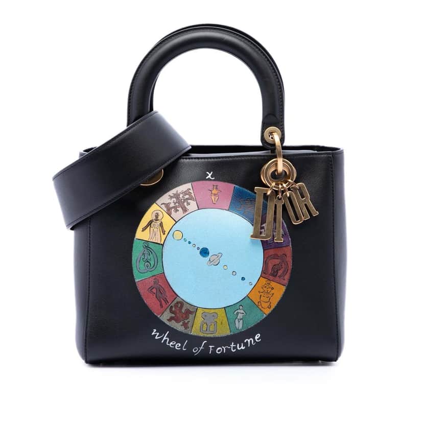 Dior Medium Calfskin Wheel of Fortune Tarot Lady Dior Black Leather Very good condition - Front View