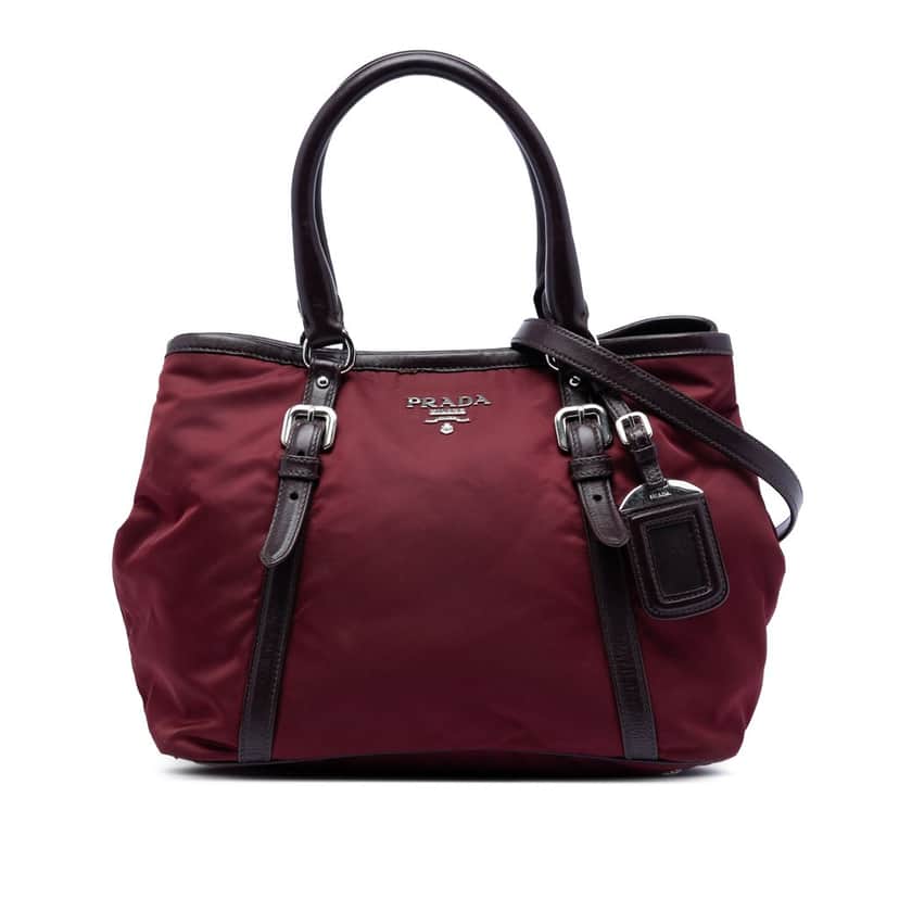 Prada Vitello Daino Trimmed Tessuto Satchel Red Very good condition - Front View