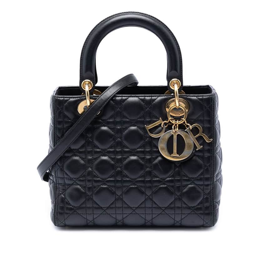 Dior Medium Lambskin Cannage Lady Dior Black Leather Very good condition - Front View