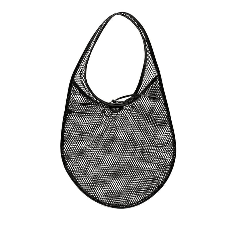 ALAÏA Patent Trimmed Mesh Fishnet Hobo Black Very good condition - Front View