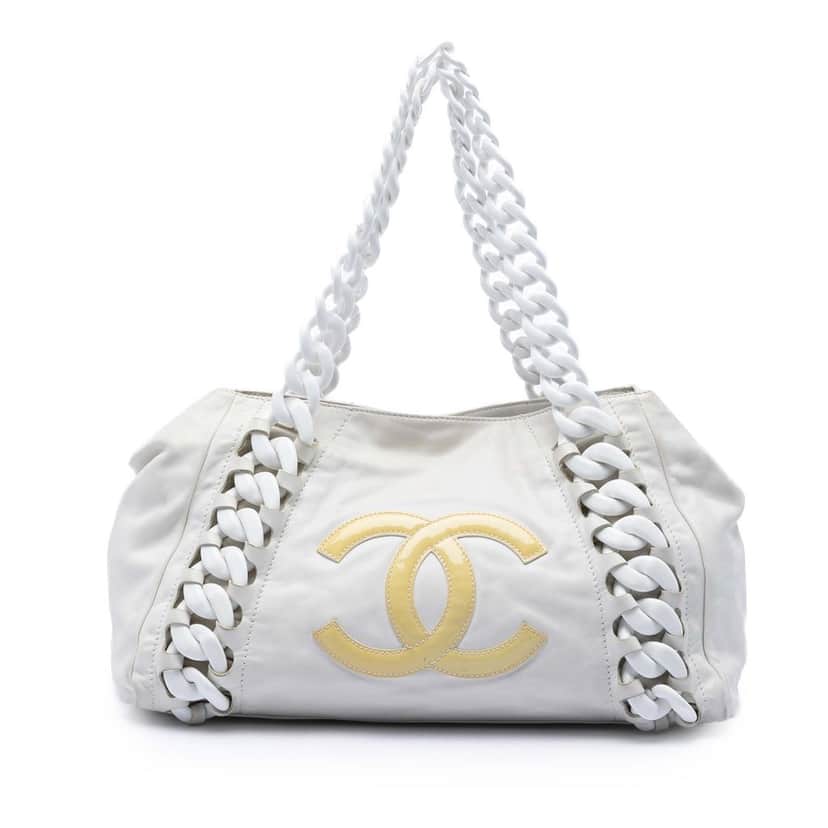 Chanel Calfskin Modern Chain Rhodoid East West Tote White Leather Very good condition - Front View