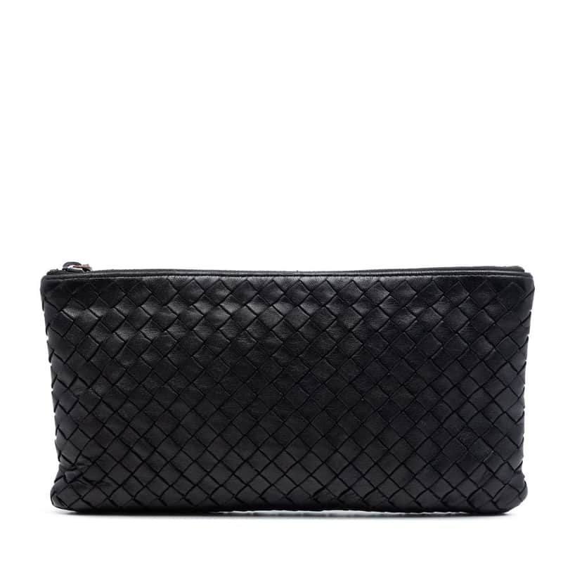 Bottega Veneta Nappa Intrecciato Zip Pouch Black Leather Very good condition - Front View
