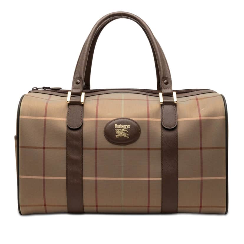 Burberry Vintage Check Canvas Boston Bag Brown Very good condition - Front View