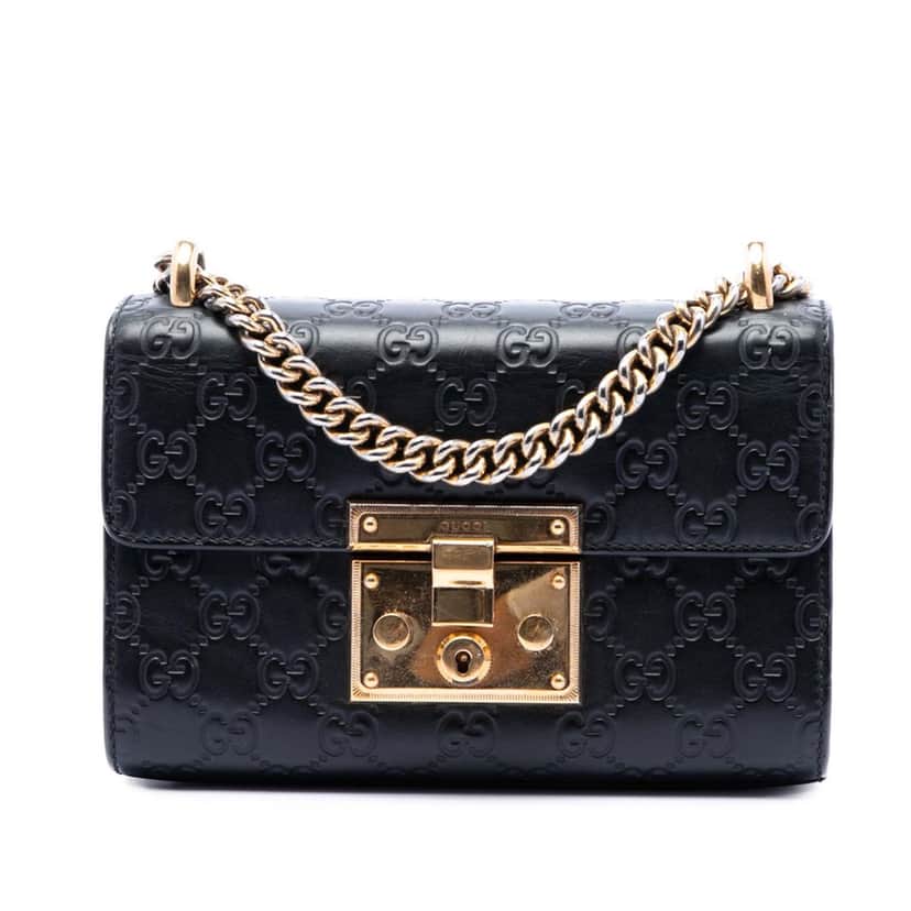 Gucci Small Guccissima Padlock Crossbody Black Leather Very good condition - Front View
