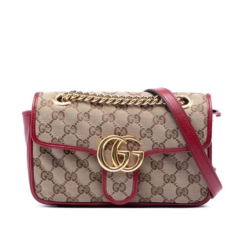 Gucci Small GG Marmont Matelasse Diagonal GG Canvas and Leather Shoulder Bag Beige Very good condition - Front View