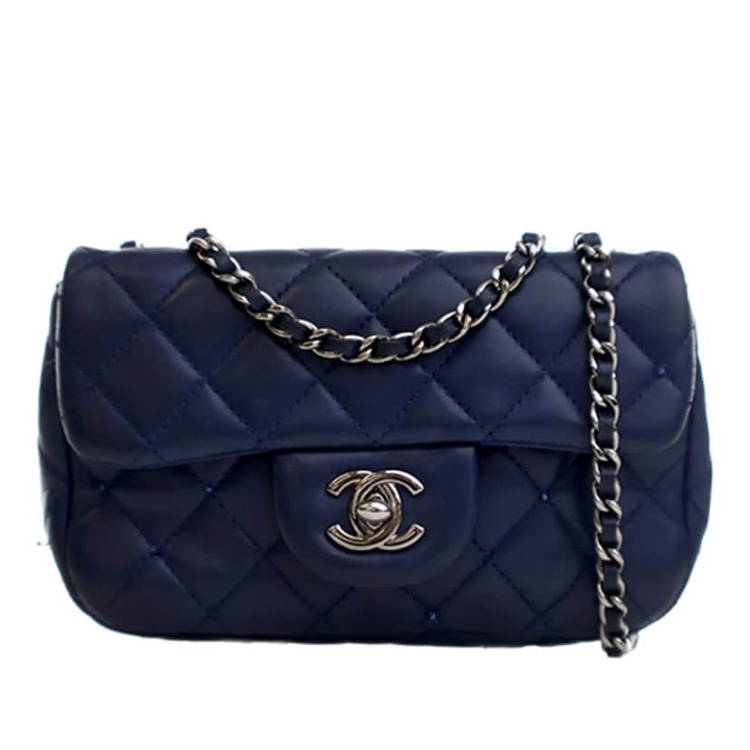 Chanel Mini Rectangular Classic Lambskin Crystal Single Flap Blue Leather Very good condition - Front View