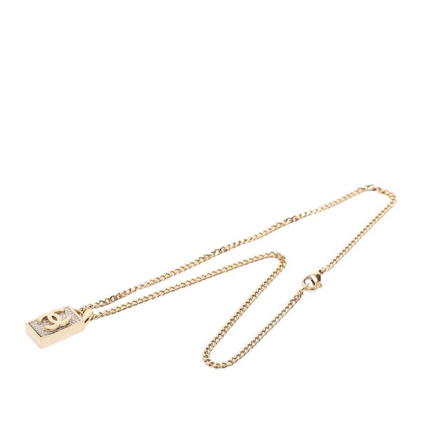 Chanel CC Gold Plated Strass Necklace Pendant Gold Metal Very good condition - Front View