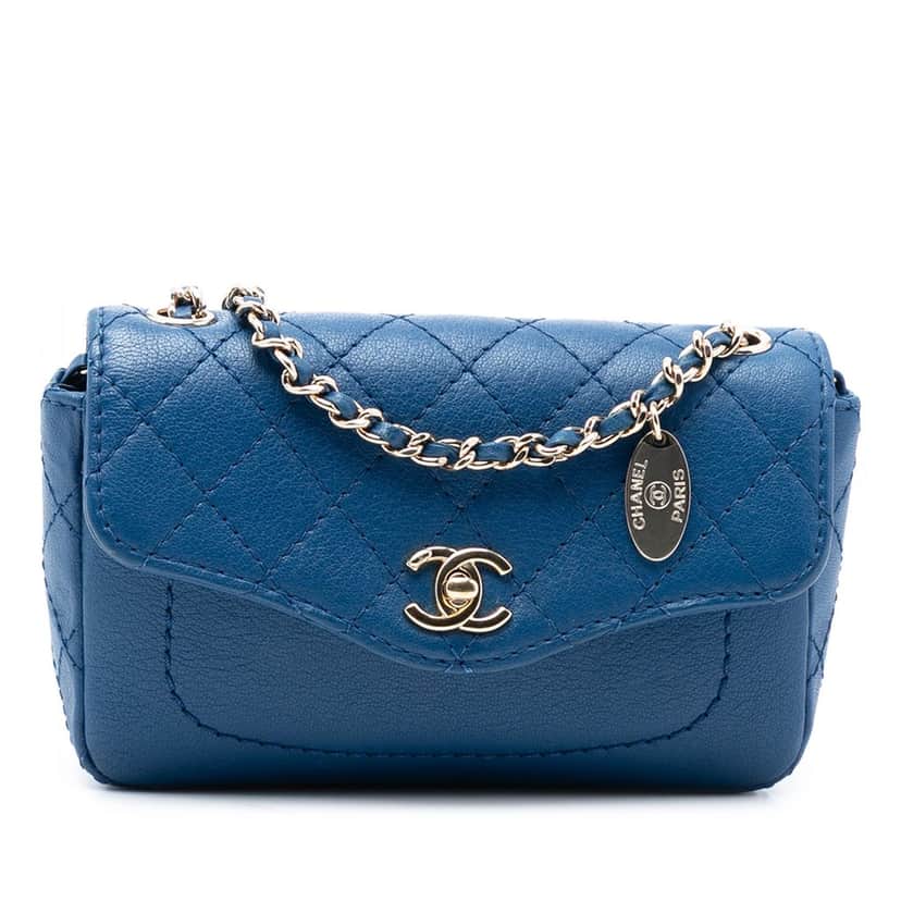 Chanel Mini Quilted Goatskin Coco Curve Flap Blue Leather Never worn, with tag - Front View