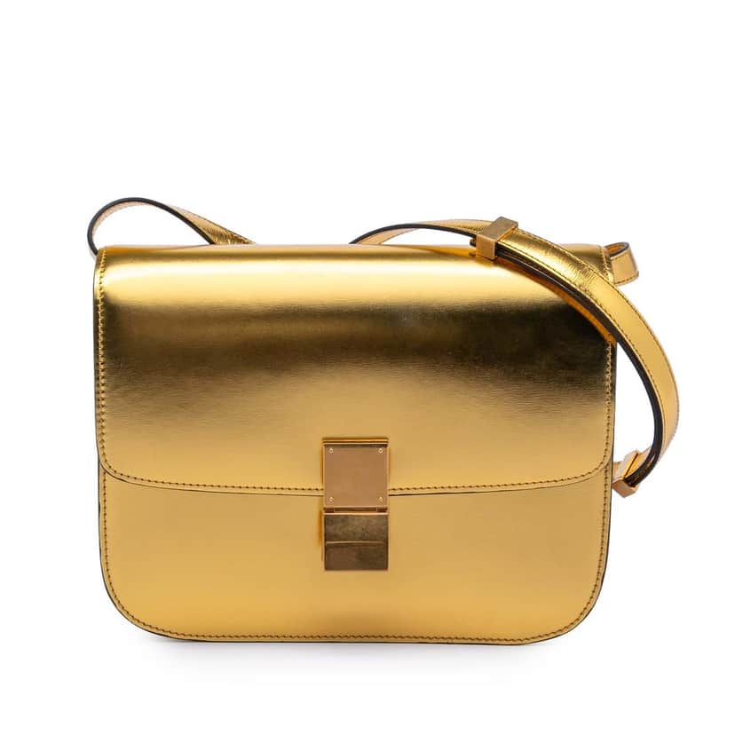 Celine Medium Calfskin Classic Box Gold Leather Very good condition - Front View