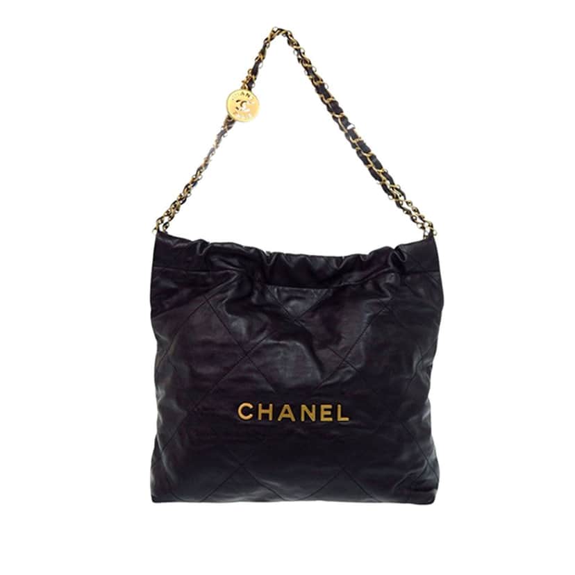 Chanel Small Quilted Shiny Calfskin 22 Handbag Black Leather Very good condition - Front View
