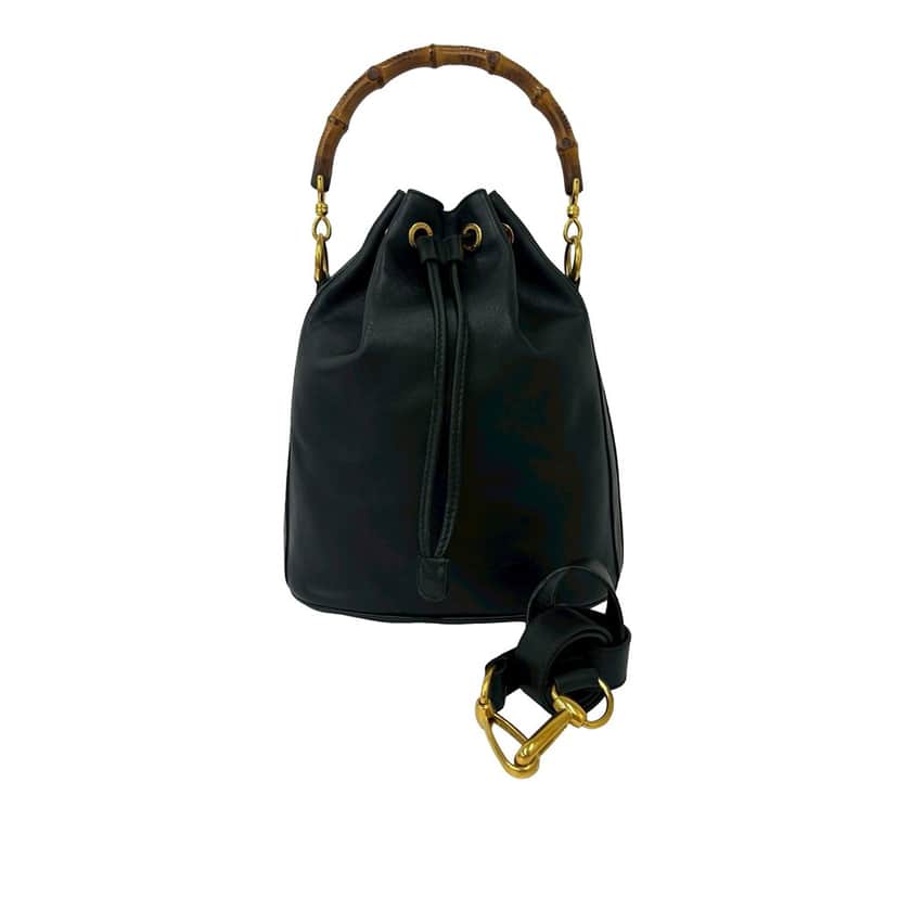 Gucci Leather Bamboo Bucket Bag Black Leather Very good condition - Front View