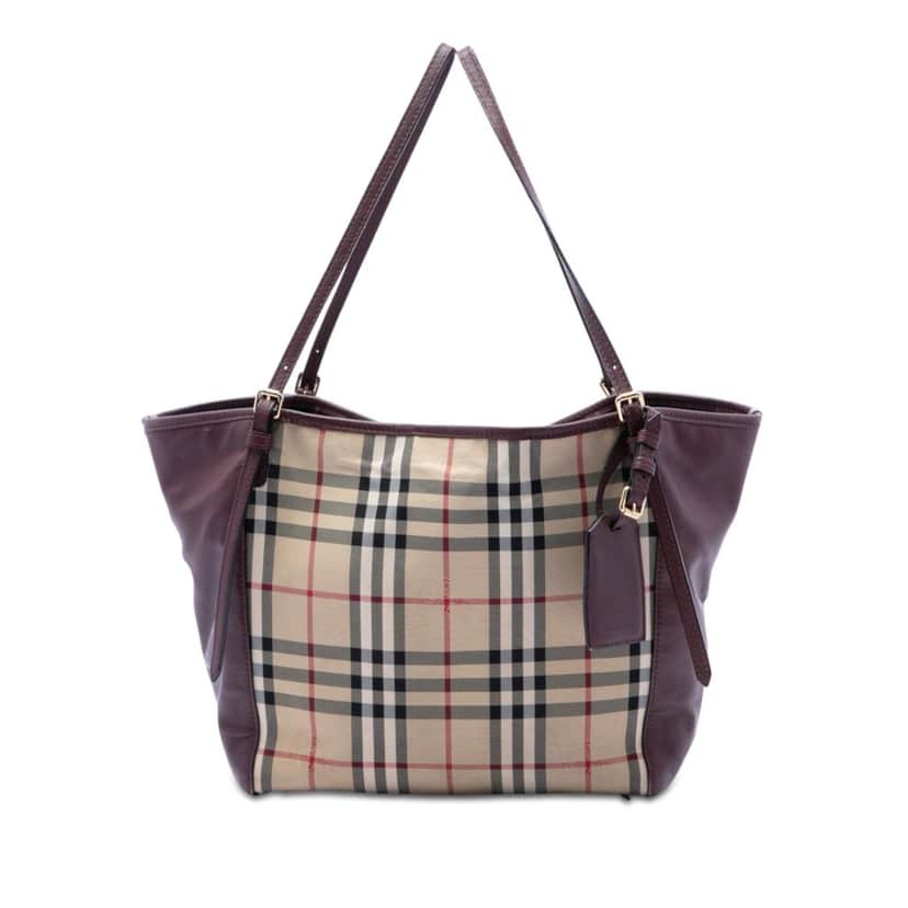Burberry Small Haymarket Check Canvas and Leather Canterbury Tote Beige Very good condition - Front View