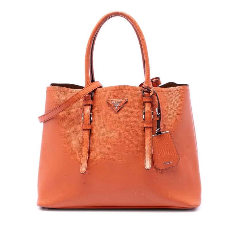 Prada Medium Saffiano Cuir Double Handle Satchel Orange Leather Good condition - Front View