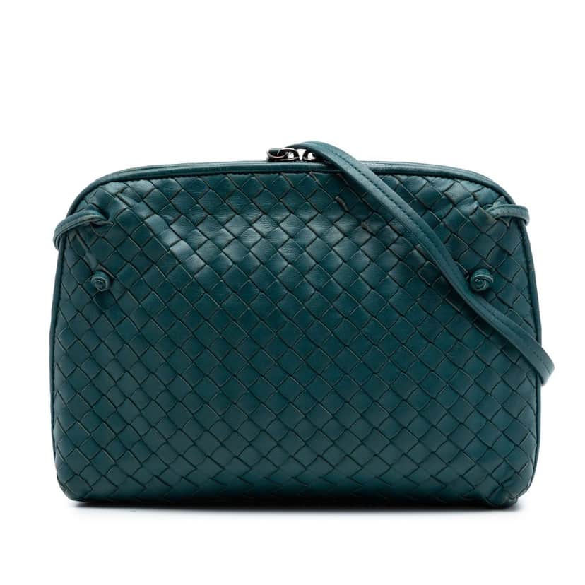 Bottega Veneta Nappa Intrecciato Nodini Crossbody Blue Leather Very good condition - Front View