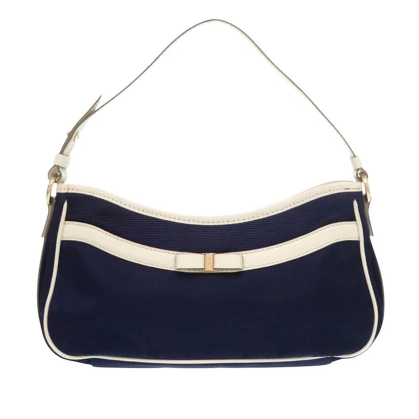 Ferragamo Nylon Vara Bow Handbag Blue Very good condition - Front View