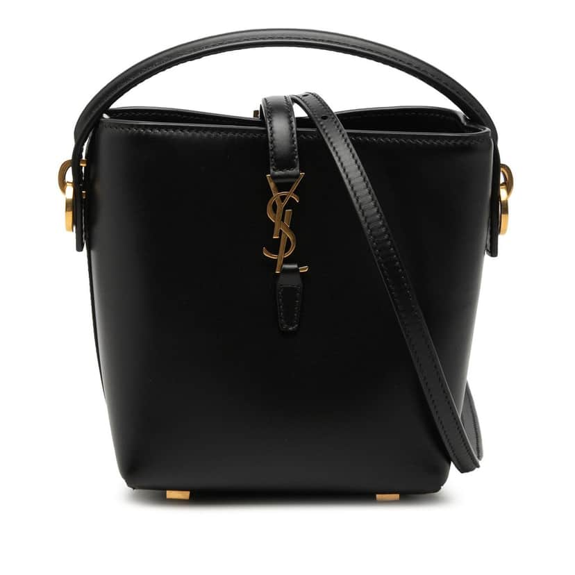 Saint Laurent Mini Shiny Calfskin Le 37 Bucket Bag Black Leather Very good condition - Front View