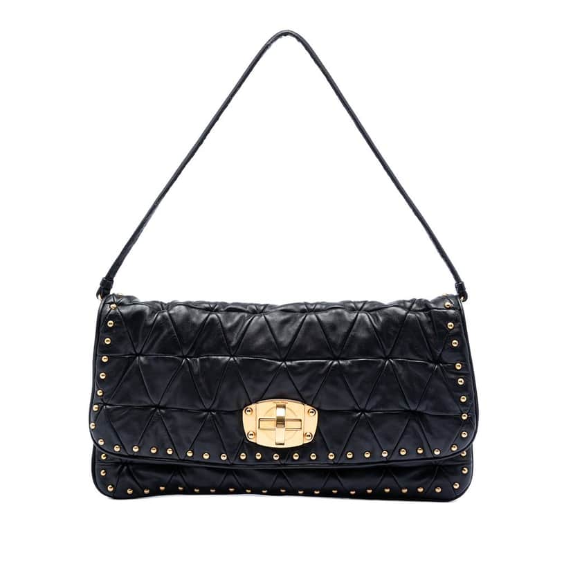 Miu Miu Studded Matelasse Nappa Shoulder Bag Black Leather Very good condition - Front View