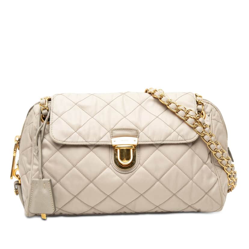 Prada Impuntu Tessuto Chain Flap Crossbody Beige Very good condition - Front View