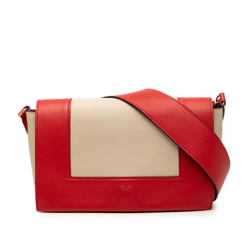 Celine Medium Shiny Smooth Calfskin Frame Shoulder Bag Beige Leather Very good condition - Front View