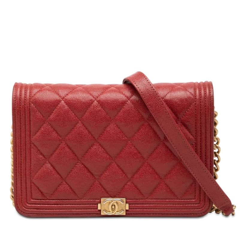 Chanel Quilted Caviar Boy Wallet on Chain Red Leather Very good condition - Front View