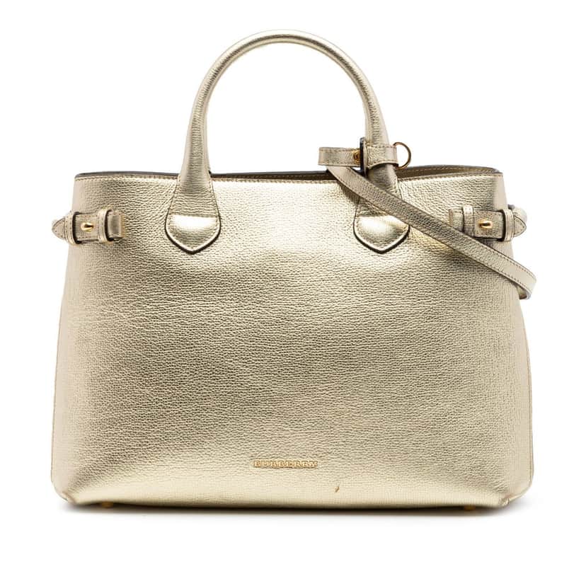 Burberry Medium Metallic Leather and House Check Banner Satchel Gold Leather Very good condition - Front View