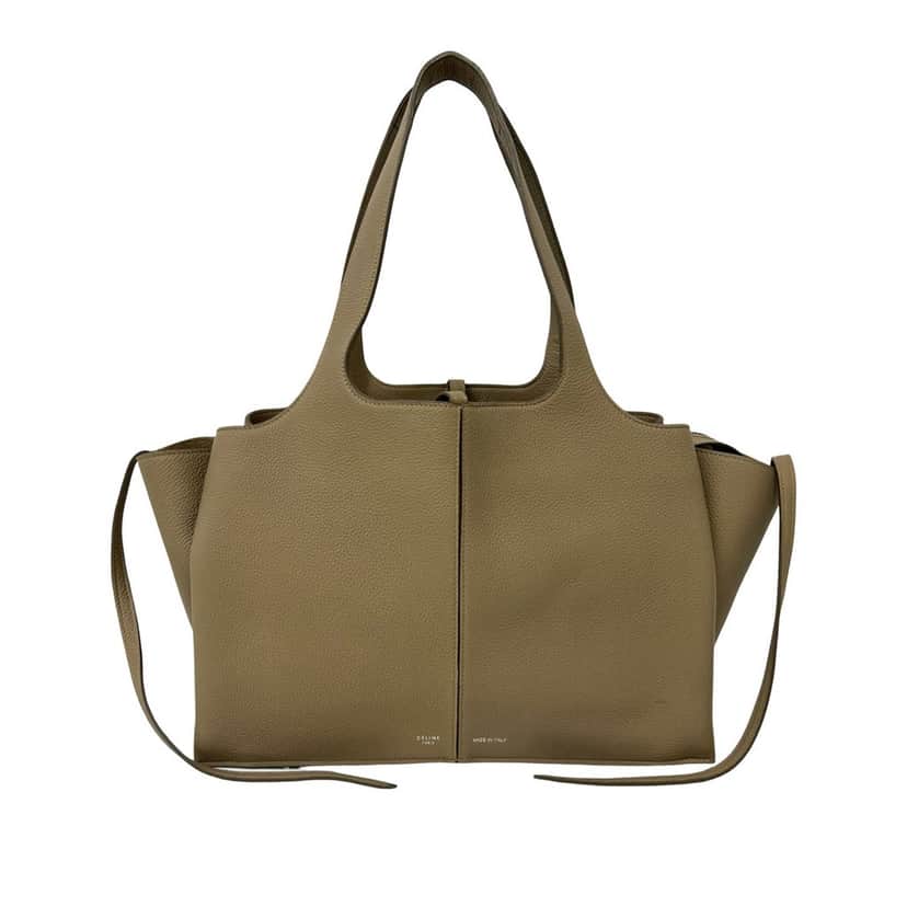 Celine Small Grained Calfskin Trifold Tote Beige Leather Very good condition - Front View