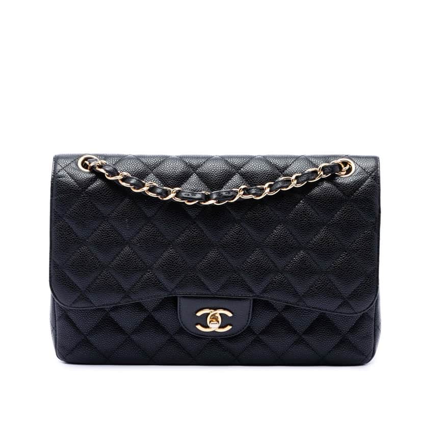 Chanel Jumbo Classic Caviar Double Flap Black Leather Very good condition - Front View