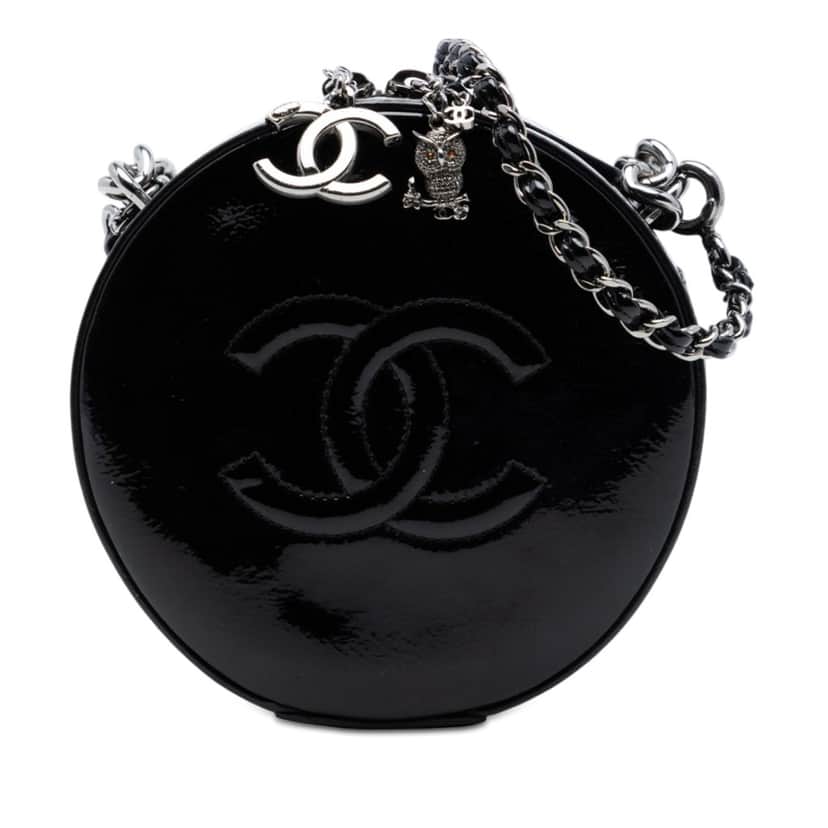 Chanel CC Patent Round as Earth Bag Black Leather Very good condition - Front View