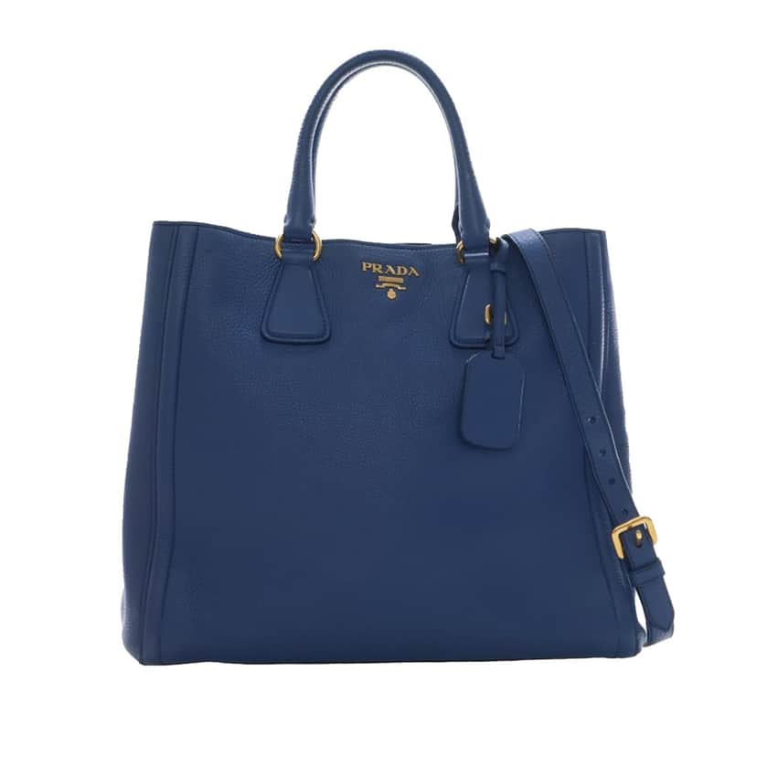 Prada Vitello Daino Open Convertible Tote Blue Leather Very good condition - Front View