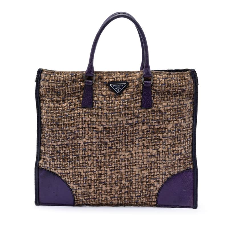 Prada Cinghiale Trimmed Viscose Flat Tote Brown Very good condition - Front View
