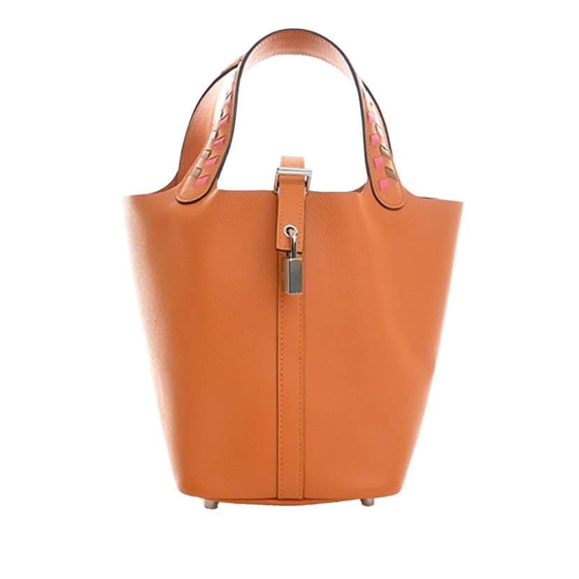 Hermès Epsom Tressage Picotin Lock 18 Orange Leather Very good condition - Front View