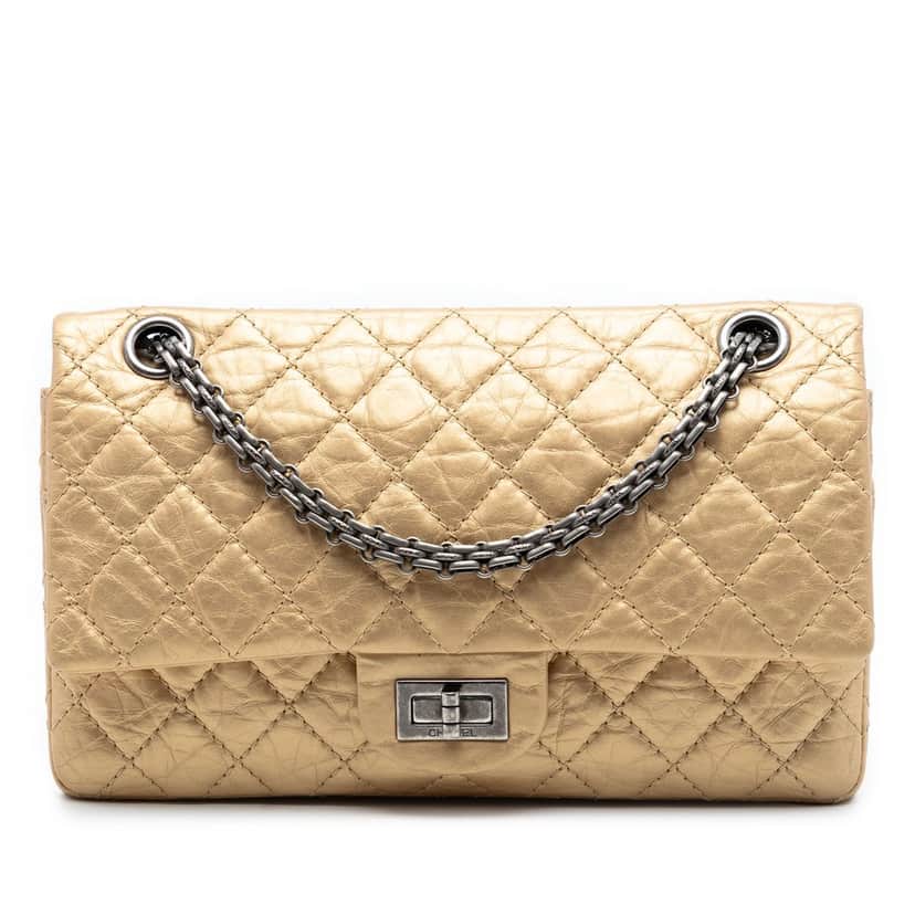 Chanel Quilted Aged Calfskin Reissue 2.55 Double Flap 225 Gold Leather Very good condition - Front View