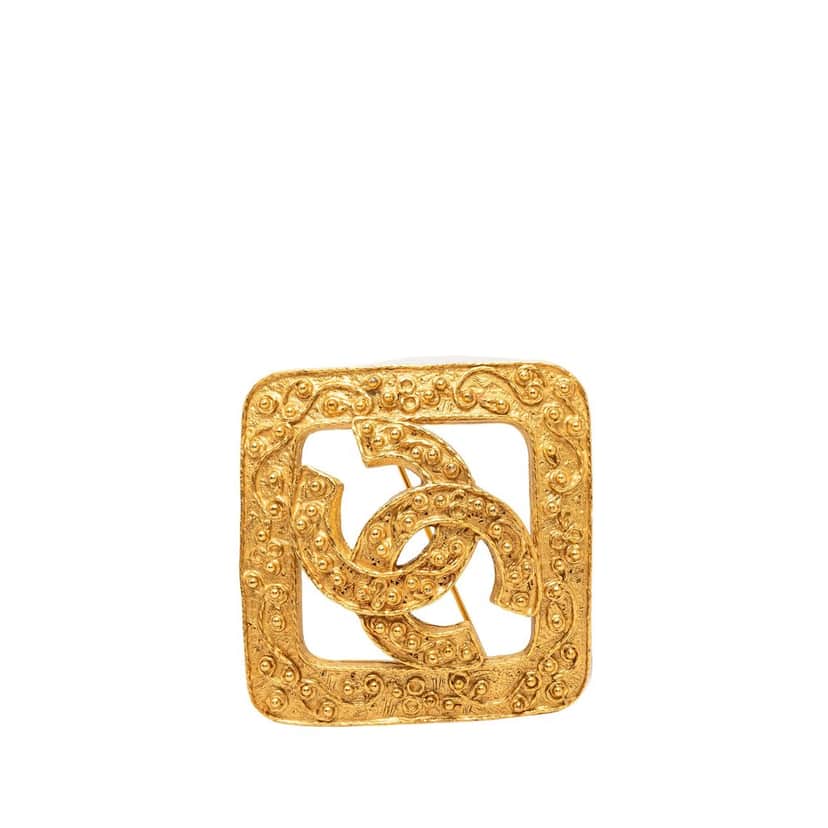 Chanel CC Gold Plated Diamond Brooch Gold Metal Very good condition - Front View