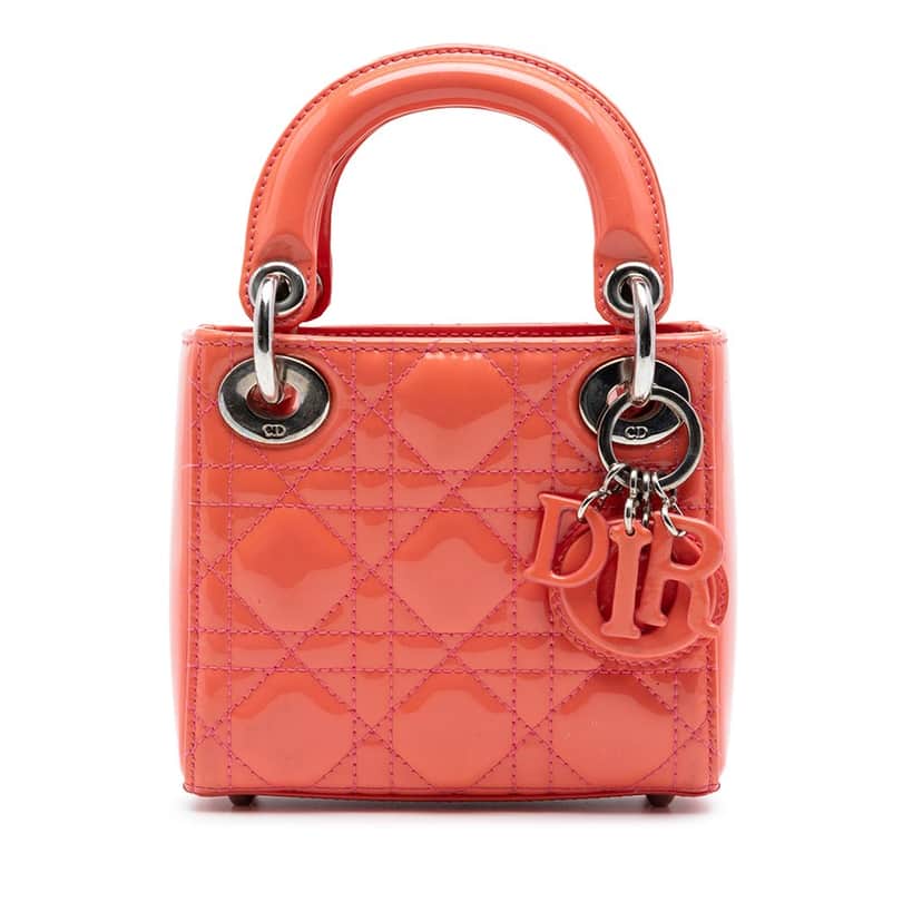 Dior Micro Patent Cannage Lady Dior Pink Leather Very good condition - Front View