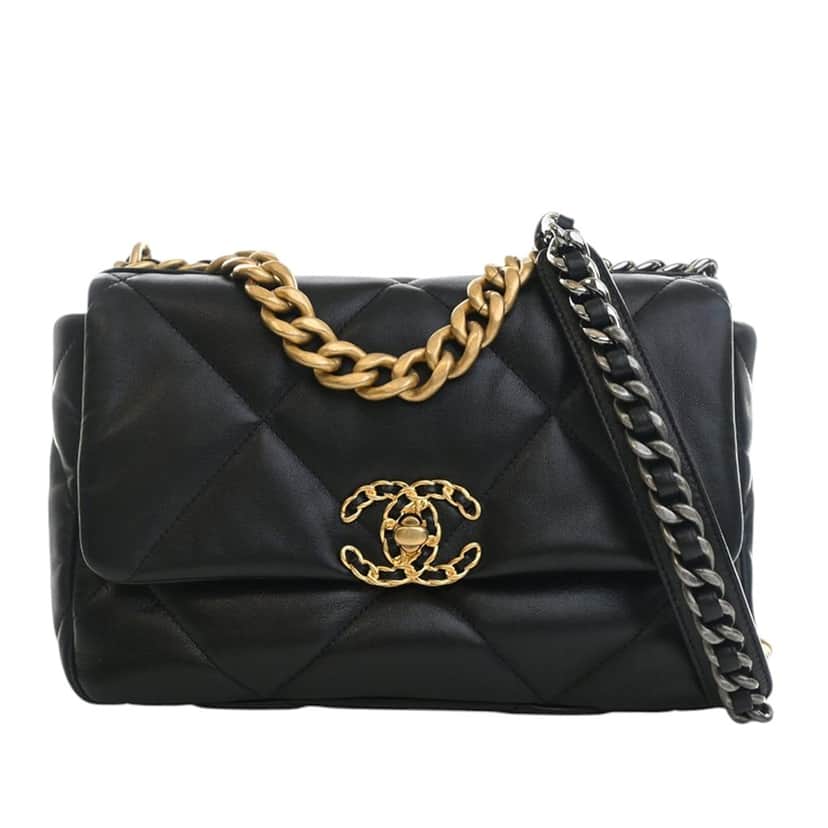 Chanel Medium Lambskin 19 Flap Black Leather Very good condition - Front View