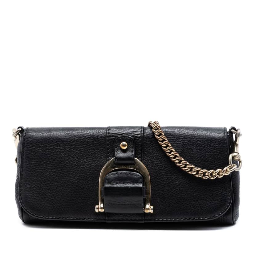 Gucci Pebbled Leather Greenwich Clutch with Chain Black Leather Very good condition - Front View