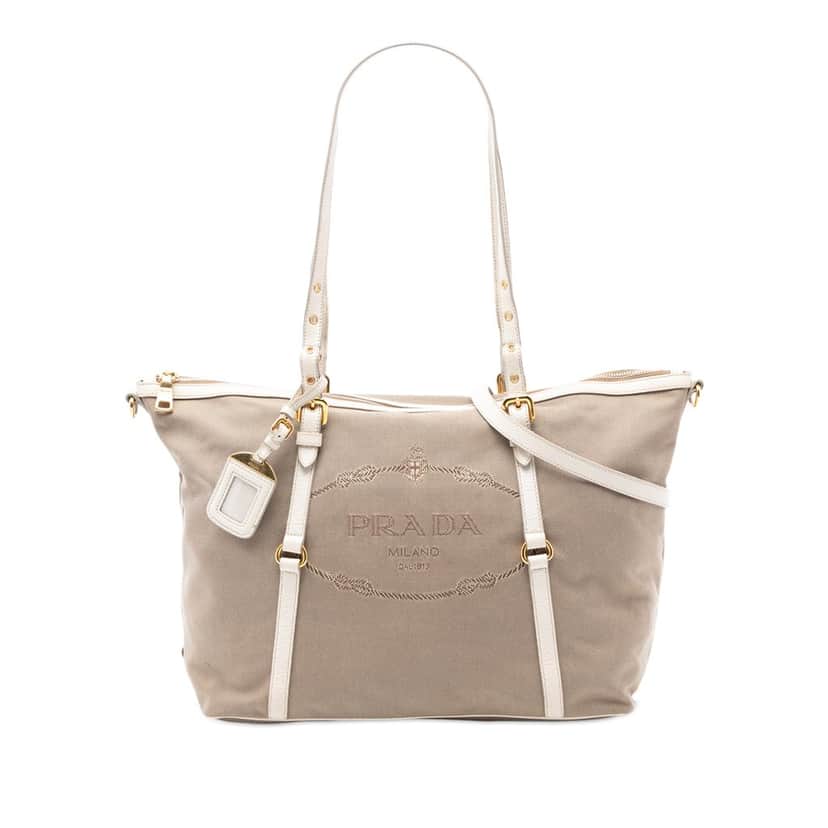 Prada Canvas Canapa Logo Satchel Beige Very good condition - Front View