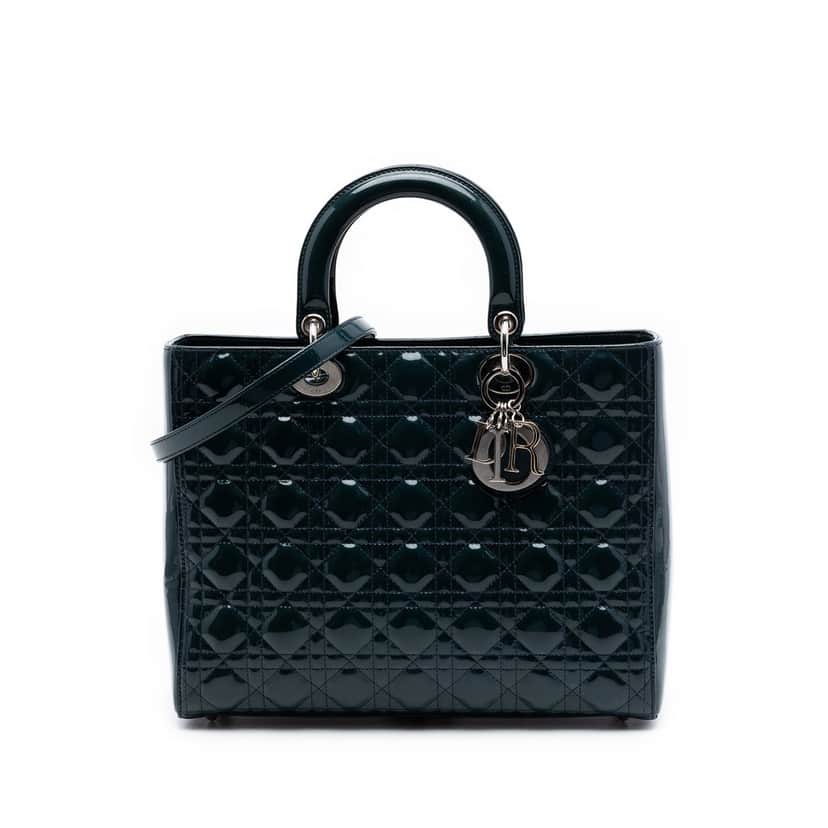 Dior Large Patent Cannage Lady Dior Blue Leather Very good condition - Front View