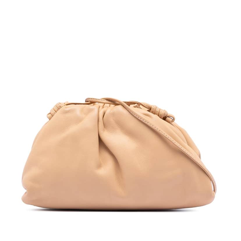 Bottega Veneta Lambskin The Mini Pouch Crossbody Beige Leather Very good condition - Front View