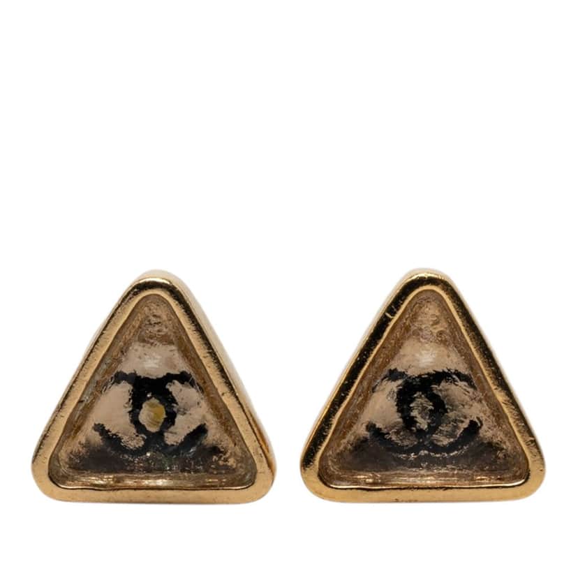 Chanel CC Gold Plated Gripoix Triangle Push Back Earrings Gold Metal Very good condition - Front View