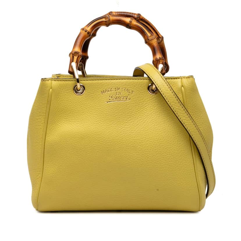 Gucci Mini Calfskin Bamboo Shopper Satchel Yellow Leather Very good condition - Front View