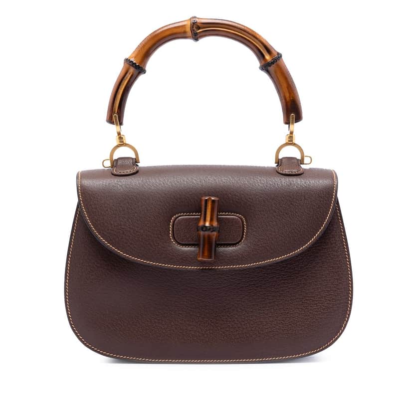 Gucci Medium Calfskin Bamboo Top Handle Bag Brown Leather Very good condition - Front View